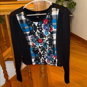 Nicole Black and Blue Floral Plaid Top